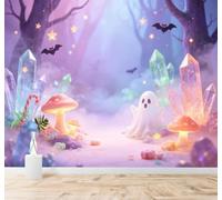 3D Carta Da Parati Foresta Funghi Stelle Pipistrelli | Facile da Installare Ideale per Decorazioni di Lusso su Misura Uffici Soggiorni Camere Letto Pareti Dietro il TV-200cm×140cm