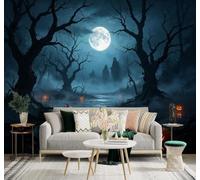 3D Carta Da Parati Foresta Spettrale Luna Piena Riflesso | Facile da Installare Ideale per Decorazioni di Lusso su Misura Uffici Soggiorni Camere Letto Pareti Dietro il TV-250cm×170cm