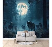 3D Carta Da Parati Fotografica Branco Di Lupi TNT Murale alla moda Decorazione Foresta Notturna Ristorante Soggiorno Tv Parete Camera Letto Decorazione Della Parete Murali-150x105cm
