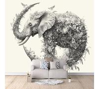 3D Carta Da Parati Fotografica Fiore Di Elefante TNT Murale alla moda Decorazione Fumetto In Bianco E Nero Ristorante Soggiorno Tv Parete Camera Letto Decorazione Della Parete-100x70cm