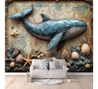 3D Carta Da Parati Fotografica Guscio Di Delfino TNT Murale alla moda Decorazione Fumetto Ristorante Soggiorno Tv Parete Camera Letto Decorazione Della Parete-100x70cm
