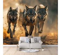 3D Carta Da Parati Fotografica Lupi Affamati TNT Murale alla moda Decorazione Prateria Ristorante Soggiorno Tv Parete Camera Letto Decorazione Della Parete Murali-100x70cm