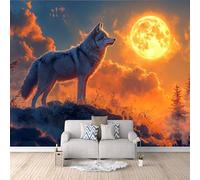 3D Carta Da Parati Fotografica Lupo Della Luna TNT Murale alla moda Decorazione Autunno Ristorante Soggiorno Tv Parete Camera Letto Decorazione Della Parete Murali-400x280cm