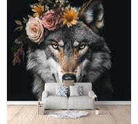 3D Carta Da Parati Fotografica Lupo TNT Murale alla moda Decorazione Indossare Una Corona Ristorante Soggiorno Tv Parete Camera Letto Decorazione Della Parete Murali-100x70cm