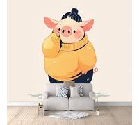 3D Carta Da Parati Fotografica Maiale Carino TNT Murale alla moda Decorazione Fumetto Ristorante Soggiorno Tv Parete Camera Letto Decorazione Della Parete Murali-100x70cm
