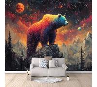 3D Carta Da Parati Fotografica Orso Sotto Il Cielo TNT Murale alla moda Decorazione Orso Colorato Ristorante Soggiorno Tv Parete Camera Letto Decorazione Della Parete Murali-200x140cm