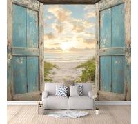 3D Carta Da Parati Fotografica Paesaggio Fuori Dalla Porta TNT Murale alla moda Decorazione Spiaggia Ristorante Soggiorno Tv Parete Camera Letto Decorazione Della Parete Murali-350x256cm