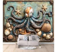 3D Carta Da Parati Fotografica Polpo TNT Murale alla moda Decorazione Mappa Dei Cartoni Animati Ristorante Soggiorno Tv Parete Camera Letto Decorazione Della Parete-250x175cm