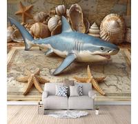 3D Carta Da Parati Fotografica Squalo TNT Murale alla moda Decorazione Fumetto Ristorante Soggiorno Tv Parete Camera Letto Decorazione Della Parete-100x70cm