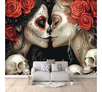 3D Carta Da Parati Fotografica Trucco Da Scheletro TNT Murale alla moda Decorazione Fiori Di Rosa Ristorante Soggiorno Tv Parete Camera Letto Decorazione Della Parete Murali-350x256cm