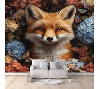 3D Carta Da Parati Fotografica Volpe Tra I Fiori TNT Murale alla moda Decorazione Animali Dei Cartoni Animati Ristorante Soggiorno Tv Parete Camera Letto Decorazione Della Parete Murali-250x175cm