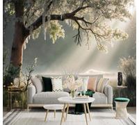 3D Carta da Parati Freschezza Luce Del Mattino Alberi Nebbia Paesaggio | Tessuto in Seta Con Trama Raffinata Ideale per Soggiorni Camere da Letto Studi Uffici Sale Pranzo Pareti Dietro-250cm×170cm