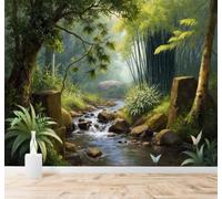 3D Carta da Parati Fresco Boschetto Di Bambù Bosco Ruscello Luce Del Sole | Tessuto in Seta Con Trama Raffinata Ideale per Soggiorni Camere da Letto Studi Uffici Sale Pranzo Pareti Dietro-300cm×210cm