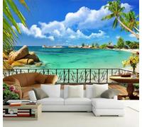 3D Carta Da Parati Fresco Estate Spiaggia Terrazza Paesaggio | Facile da Installare Ideale per Decorazioni di Lusso su Misura Uffici Soggiorni Camere Letto Pareti Dietro il TV-400cm×280cm
