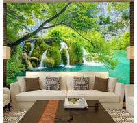 3D Carta Da Parati Fresco Verde Foresta Cascata Paesaggio | Facile da Installare Ideale per Decorazioni di Lusso su Misura Uffici Soggiorni Camere Letto Pareti Dietro il TV-430cm×300cm