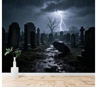 3D Carta Da Parati Fulmine Cimitero Ombrello Alberi | Facile da Installare Ideale per Decorazioni di Lusso su Misura Uffici Soggiorni Camere Letto Pareti Dietro il TV-150cm×105cm