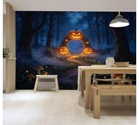 3D Carta Da Parati Lanterna Di Zucca Sentiero Nel Bosco | Facile da Installare Ideale per Decorazioni di Lusso su Misura Uffici Soggiorni Camere Letto Pareti Dietro il TV-300cm×210cm