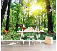 3D Carta Da Parati Luce Del Sole Verde Foresta Alce Paesaggio | Facile da Installare Ideale per Decorazioni di Lusso su Misura Uffici Soggiorni Camere Letto Pareti Dietro il TV-150cm×105cm
