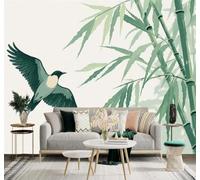 3D Carta da Parati Minimalista Verde Uccelli In Volo Boschetto Di Bambù | Seta Testurizzata di Alta Qualità Ideale per Studio Sala Pranzo Soggiorno Camera Letto Divano Decorazione TV Muro-200cm×140cm