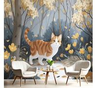 3D Carta Da Parati Murale Foresta Passeggiata Gatto Carino Animale, Personalizzata Fotomurali Decorazione, Sfondo Ristorante Soggiorno Tv Parete Camera Da Letto 450Lx315A cm