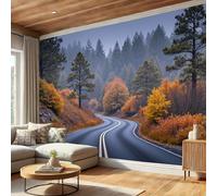 3D Carta Da Parati Murale Strada Tortuosa E Lunga Autunno Paesaggio, Personalizzata Fotomurali Decorazione, Sfondo Ristorante Soggiorno Tv Parete Camera Da Letto 150Lx105A cm