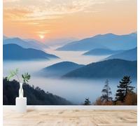 3D Carta da Parati Paesaggio Montano Avvolto Dalla Nebbia Alba Valle Pini | Texture in Seta di Alta Qualità Ideale per Studi Uffici Sale da Pranzo Divani Camere Letto Soggiorni Dietro la TV-430cm×300cm