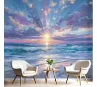 3D Carta Da Parati Panoramica Blu Alba Sull'Oceano 450X300Cm Seta Murali Panoramica Paesaggio Astratto Per Soggiorno,Adulto Camera Dei Bambini,Ristorante Decorazione