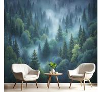 3D Carta Da Parati Panoramica Blu-Verde Alberi Sempreverdi Nella Nebbia 200X140Cm Seta Murali Panoramica Paesaggio Forestale Per Soggiorno, Adulto Camera Dei Bambini, Ristorante Decorazione