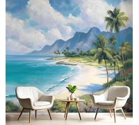 3D Carta Da Parati Panoramica Blu-Verde Isola Della Spiaggia 400X280Cm Seta Murali Panoramica Paesaggio Tropicale Per Soggiorno,Adulto Camera Dei Bambini,Ristorante Decorazione