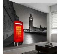 3D Carta da parati panoramica Cabina Telefonica Surrealista Del Big Ben Murale da parete artistico in tessuto non tessuto 308 x 220 cm decorazioni da parete per bambini soggiorno, Grigio