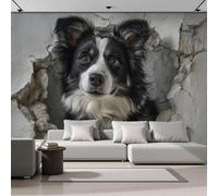 3D Carta Da Parati Panoramica Cane Da Pastore Che Sbircia Attraverso Il Buco Nel Muro, Ritratto Di Animale In 3D Grandi Murali Poster per Soggiorno, Adulto, Camera Dei Bambini, Studio Decor 300x210cm