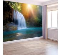 3D Carta da parati panoramica Cascata Del Parco Naturale Murale da parete artistico in tessuto non tessuto 250 x 175 cm decorazioni da parete per bambini soggiorno, Blu-Verde