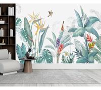 3D Carta da Parati Panoramica Giungla Seta Verde Pianta Tropicale Natura, 300 X 210 cm Murali Panoramica Uccelli Fiore per Soggiorno, Adulto Camera dei Bambini, Ristorante Decorazione