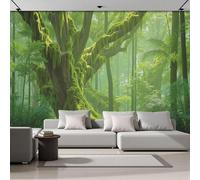 3D Carta Da Parati Panoramica Green Seta Big Trees Green Grass 300X210Cm Murali Panoramica Tropical Rainforest Per Soggiorno, Adulto Camera Dei Bambini, Ristorante Decorazione