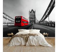 3D Carta da parati panoramica Moderno London Bridge Autobus Murale da parete artistico in tessuto non tessuto 250 x 175 cm decorazioni da parete per bambini soggiorno, Grigio