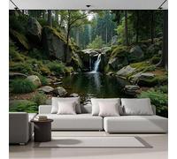 3D - Carta Da Parati Panoramica Muschio Di Roccia In Seta,200X140Cm,Grigio-Verde Cascata Della Foresta Grandi Murali,Poster Per Soggiorno,Camera Da Letto,Adulto E Bambini,Studio
