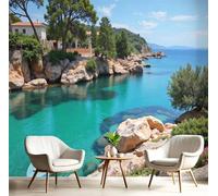 3D Carta Da Parati Panoramica Oceano Isole Barche A Vela,200×140cm Fotomurale in TNT Murali Natura Campagna Per Soggiorno, Adulto Camera Dei Bambini, Ristorante Decorazione Grandi Murali Poster