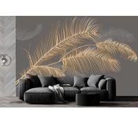 3d Carta da Parati Panoramica Seta, Personalizzata Grande Piuma D'oro - Grandi Murali Poster per Soggiorno, Adulti Camera dei bambini, Studio Decorazione