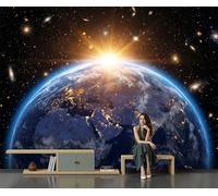 3D Carta Da Parati Panoramica Tonalità Calde Della Terra Seta Alba Retroilluminata Terra Bagliore Notturno 400X280Cm Murali Panoramica Per Soggiorno, Adulto Camera Dei Bambini, Ristorante Decorazione