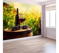 3D Carta da parati panoramica Vivere Vigneto Vino Bicchiere Murale da parete artistico in tessuto non tessuto 250 x 175 cm decorazioni da parete per bambini soggiorno, Giallo-Verde