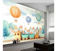 3D - Carta da parati per case, edifici, treni mongolfieri, pittura murale in tessuto non tessuto, foto in stile cartone animato, poster soggiorno, camera da letto, parete di fondo, camera dei bambini