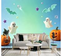 3D Carta Da Parati Pipistrelli Zucche Stelle Sfere | Facile da Installare Ideale per Decorazioni di Lusso su Misura Uffici Soggiorni Camere Letto Pareti Dietro il TV-200cm×140cm