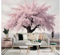 3D Carta da Parati Raffinato Albero In Fiore Rosa Panchina Prato Collina | Murales Creativi e Moderni Per la Casa Studio Soggiorno Camera da Letto Divano Sfondi Decorazioni Murali di Lusso-300cm×210cm