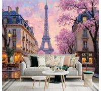 3D Carta da Parati Retro Architettura Strada Ciliegio In Fiore Caffetteria | Murales Creativi e Moderni Per la Casa Studio Soggiorno Camera da Letto Divano Sfondi Decorazioni Murali di Lusso-350cm×256cm