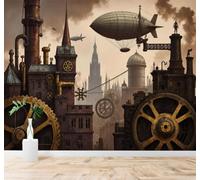 3D Carta da Parati Retro Architettura Urbana Astronavi Ingranaggi Stile | Murales Creativi e Moderni Per la Casa Studio Soggiorno Camera da Letto Divano Sfondi Decorazioni Murali di Lusso-300cm×210cm
