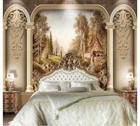 3D Carta Da Parati Retro Colonne Romane Fiume Foresta Paesaggio | Facile da Installare Ideale per Decorazioni di Lusso su Misura Uffici Soggiorni Camere Letto Pareti Dietro il TV-400cm×280cm