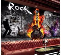 3D Carta Da Parati Retro Graffiti Fiamme Chitarra Musica Rock | Facile da Installare Ideale per Decorazioni di Lusso su Misura Uffici Soggiorni Camere Letto Pareti Dietro il TV-400cm×280cm