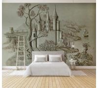 3D Carta Da Parati Rilievo Retrò Castello Alberi Paesaggio | Facile da Installare Ideale per Decorazioni di Lusso su Misura Uffici Soggiorni Camere Letto Pareti Dietro il TV-300cm×210cm