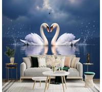 3D Carta da Parati Romantico Cigni Lago Riflessi Sull'Acqua Cielo Profondo | Seta Testurizzata di Alta Qualità Ideale per Studio Sala Pranzo Soggiorno Camera Letto Divano Decorazione TV Muro-150cm×105cm
