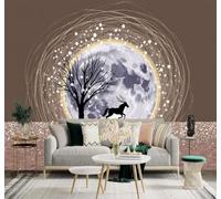 3D Carta da Parati Sagoma Di Un Cervo Che Corre Luna Piena Cielo Stellato | Seta Testurizzata di Alta Qualità Ideale per Studio Sala Pranzo Soggiorno Camera Letto Divano Decorazione TV Muro-350cm×256cm